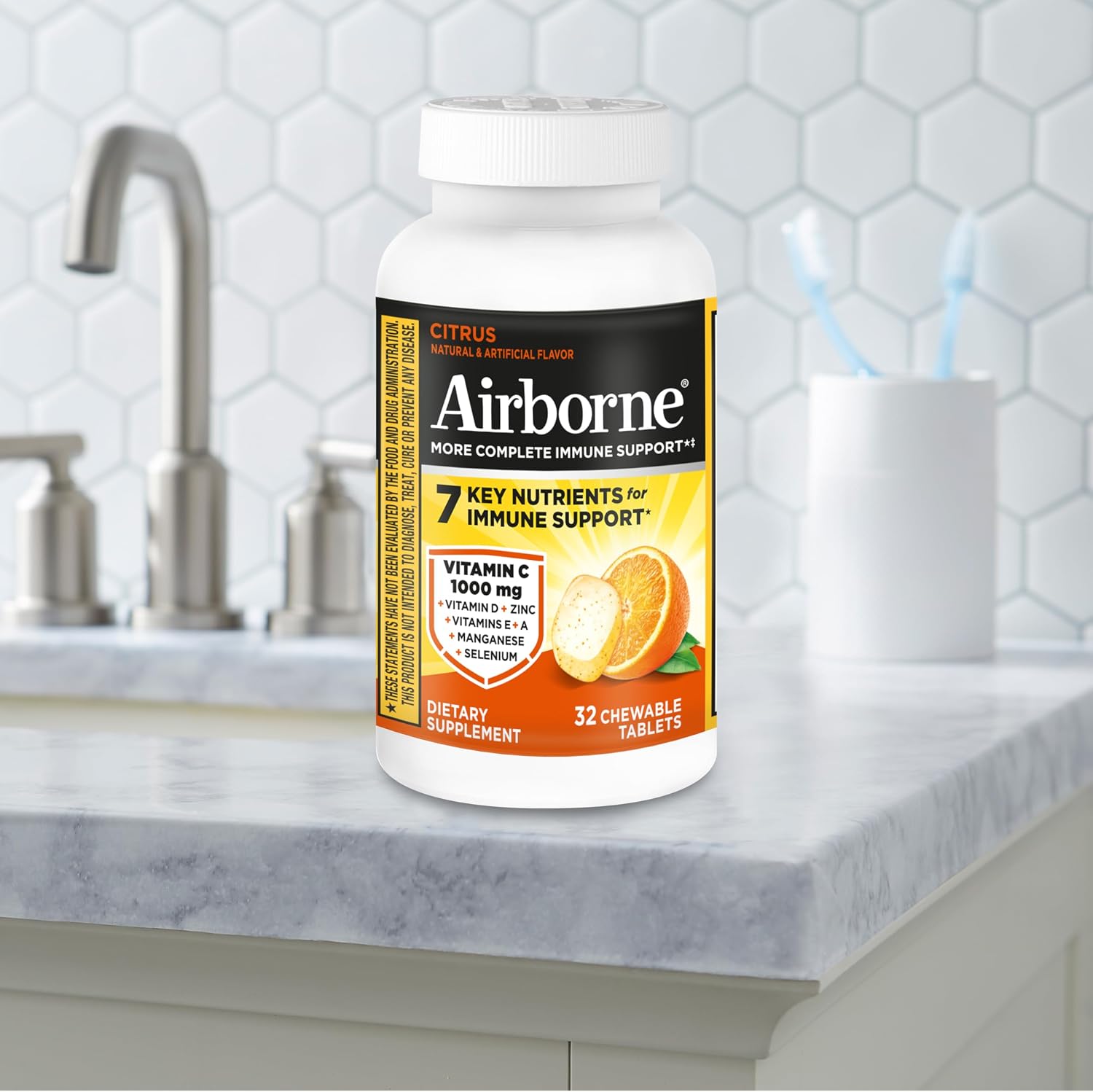 Airborne Vitamin C 1000mg (per Serving) Citrus Chewable Tablets, 32 Count - görsel 10