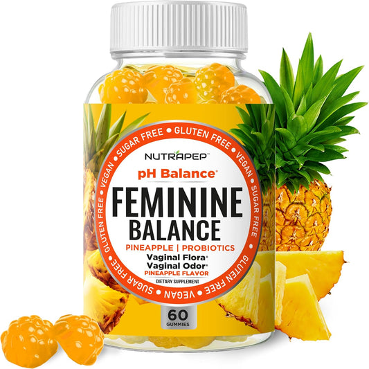 NutraPep Feminine Balance Probiotics Gummies for Women - Vaginal Health & Women's pH Balance Natural Gummy Supplement with Cranberry Pineapple Powder - Sugar Free Gluten-free Vegan