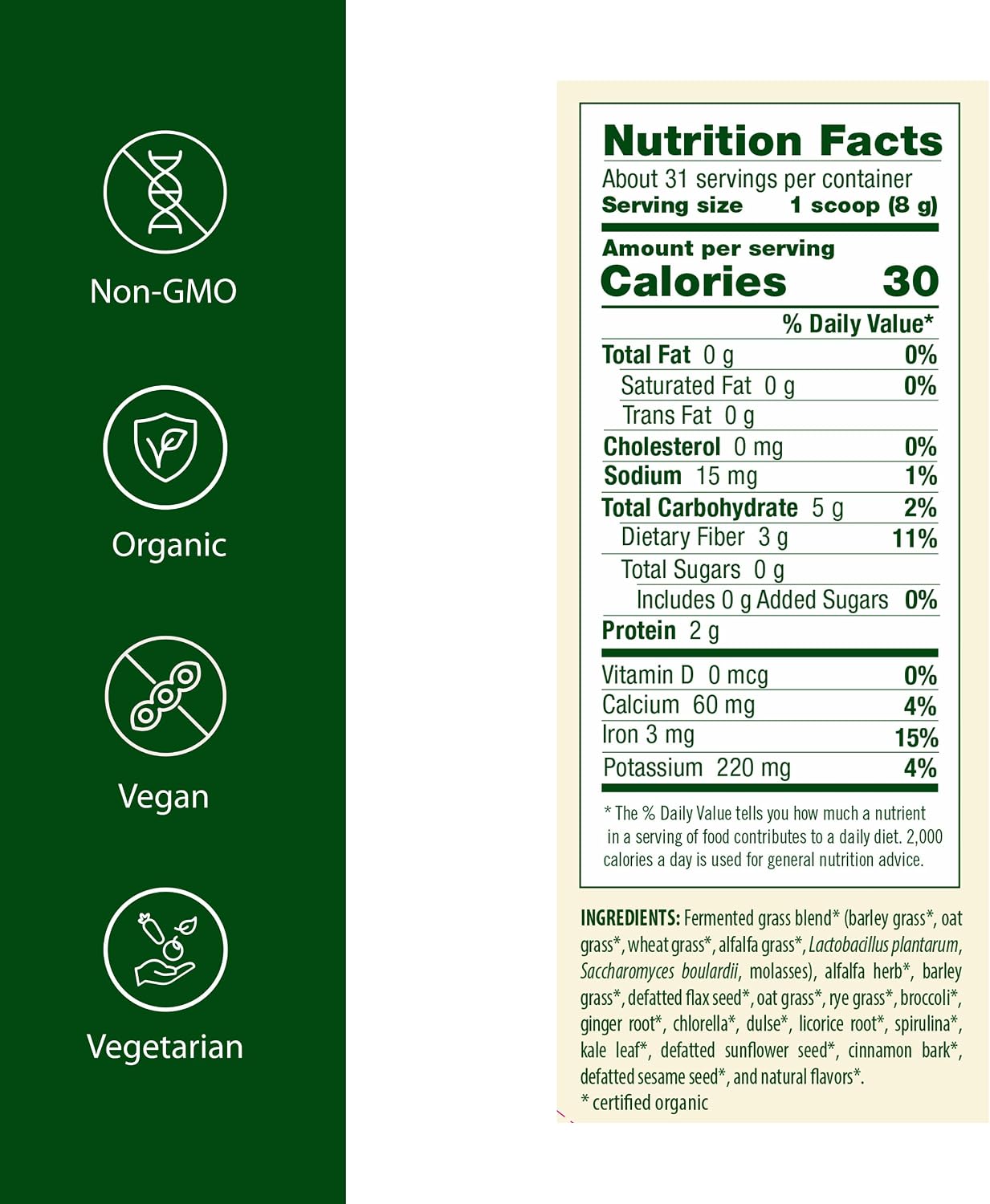 Flora Green Blend: Organic Fermented Greens Powder - 252 g - görsel 2