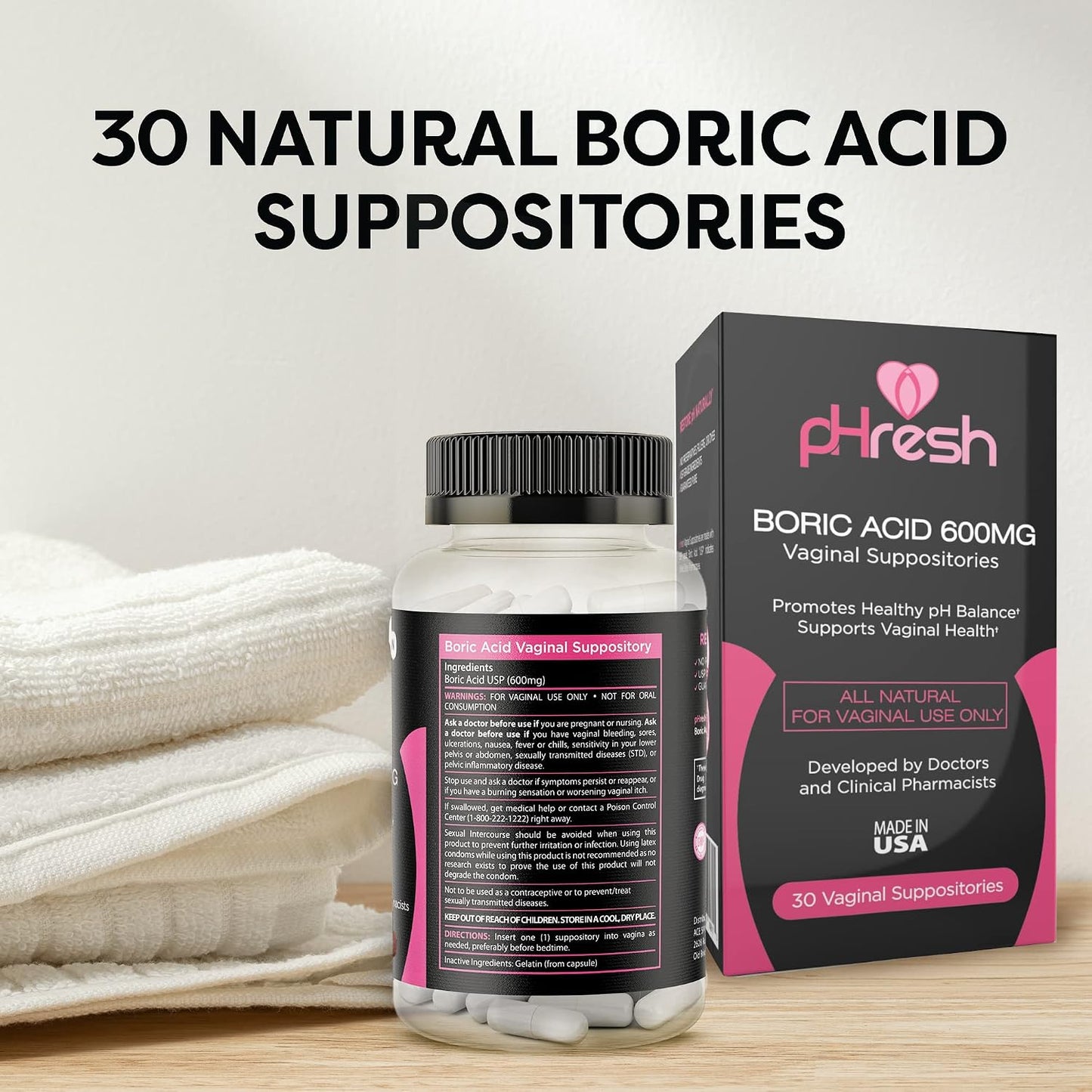 pHresh Boric Acid Suppositories for Women - Natural Vaginal Health Support - görsel 5