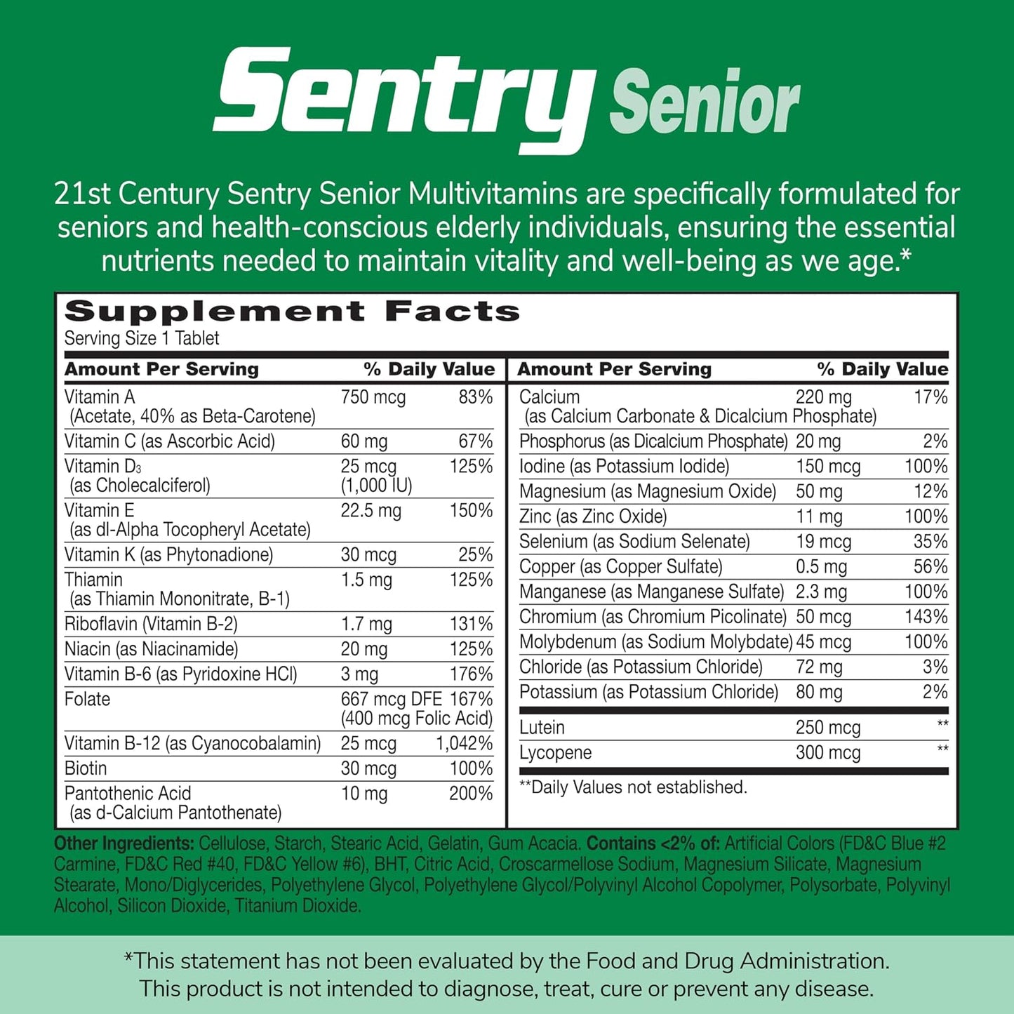 21st Century Sentry Senior Multivitamin for Adults Over 50 – Contributes to Normal Heart, Eye & Bone Health, Non-GM, Gluten Free, 265 Tablets - görsel 2