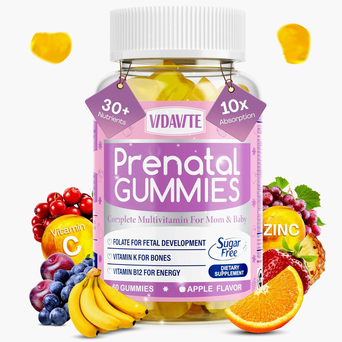 VIDAVITE Sugar Free Prenatal Gummies – 30+ Nutrients for Pregnancy Support - görsel 6