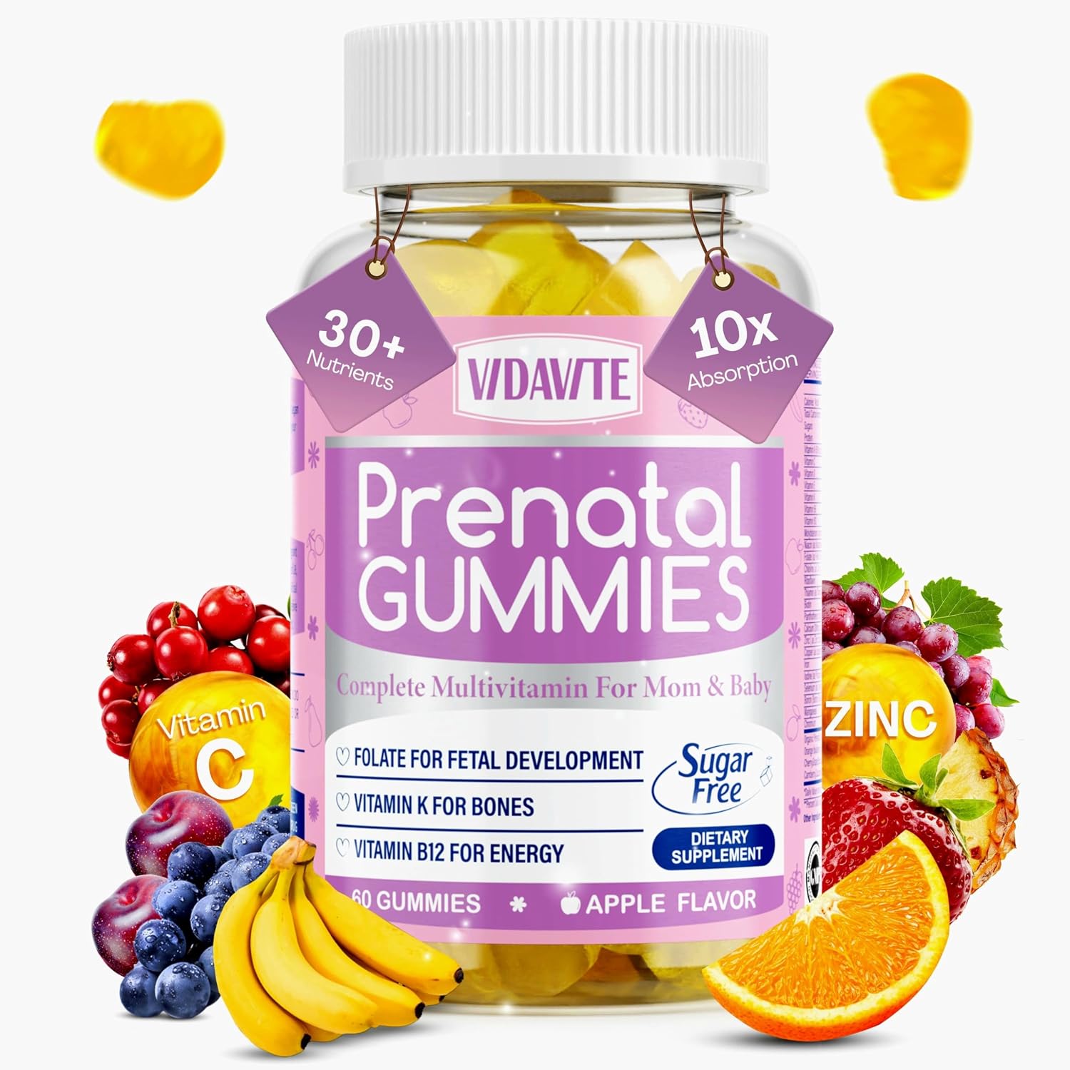 VIDAVITE Sugar Free Prenatal Gummies – 30+ Nutrients for Pregnancy Support - görsel 6