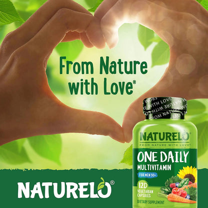 NATURELO Men's Multivitamin for Men 50+ - One Daily Multivitamin with Vitamins, Minerals & Organic Whole Foods, Boosts Energy & Health, Non-GM, 120 Vegetarian Capsules
