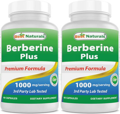 Best Naturals Berberine Plus – 1000mg Berberine HCl, 120mg Vitamin C, 30mg Zinc Gluconate – 60 Capsules