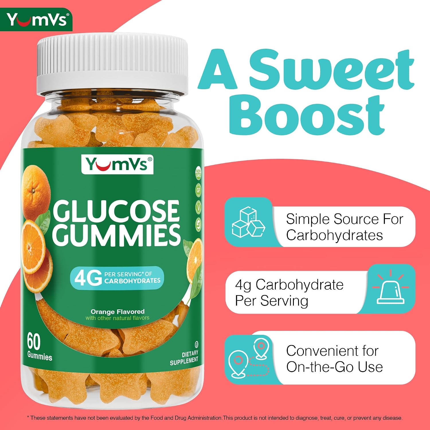 YUM-V'S Glucose Gummies – Rapid-Action Chewable Gummies – Natural Orange Flavour – 60 Count - görsel 4