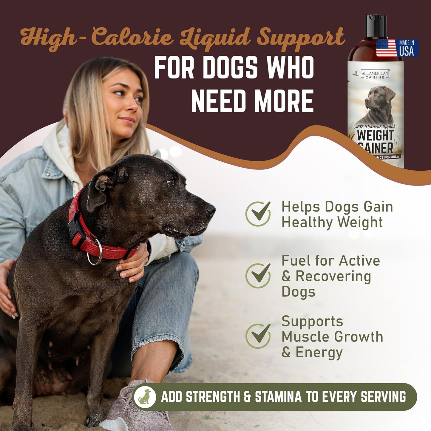 All American Canine Dog Weight Gainer Liquid – High Calorie Dog Food Supplement for Rapid Weight Gain, Mass, and Recovery – Appetite Stimulant (473 ml) - görsel 2