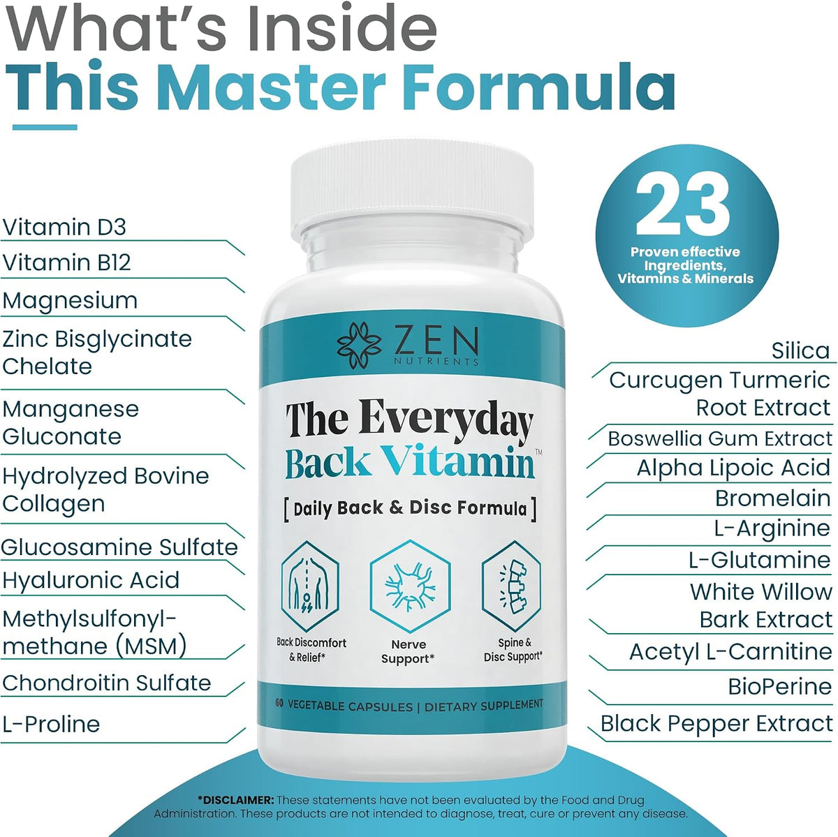 Zen Nutrients The Everyday Back Vitamin - Back, Disc and Nerve Support Food Supplement with Alpha Lipoic Acid, Turmeric & Glucosamine (60 Capsules) - görsel 4