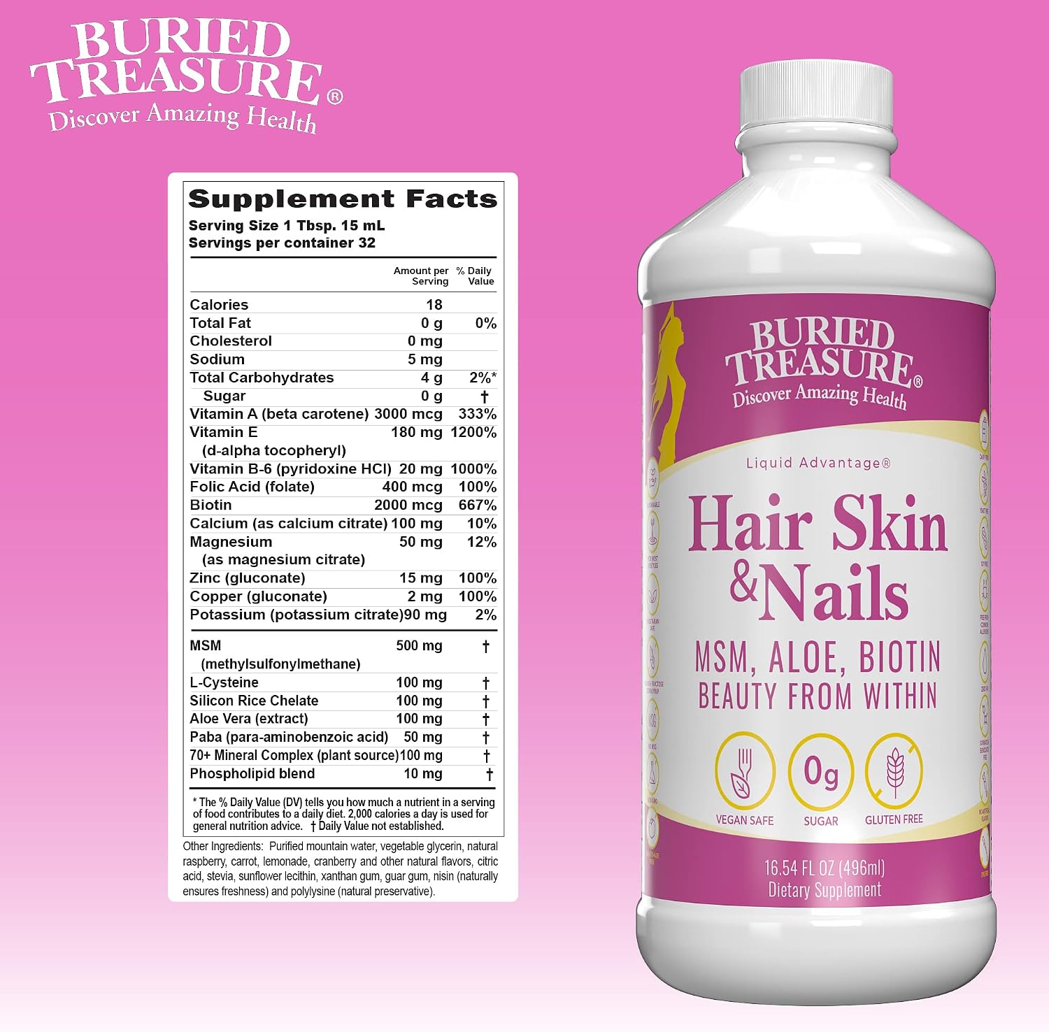 Buried Treasure Hair, Skin and Nails Liquid Complex with MSM, Biotin & Aloe Vera - görsel 6