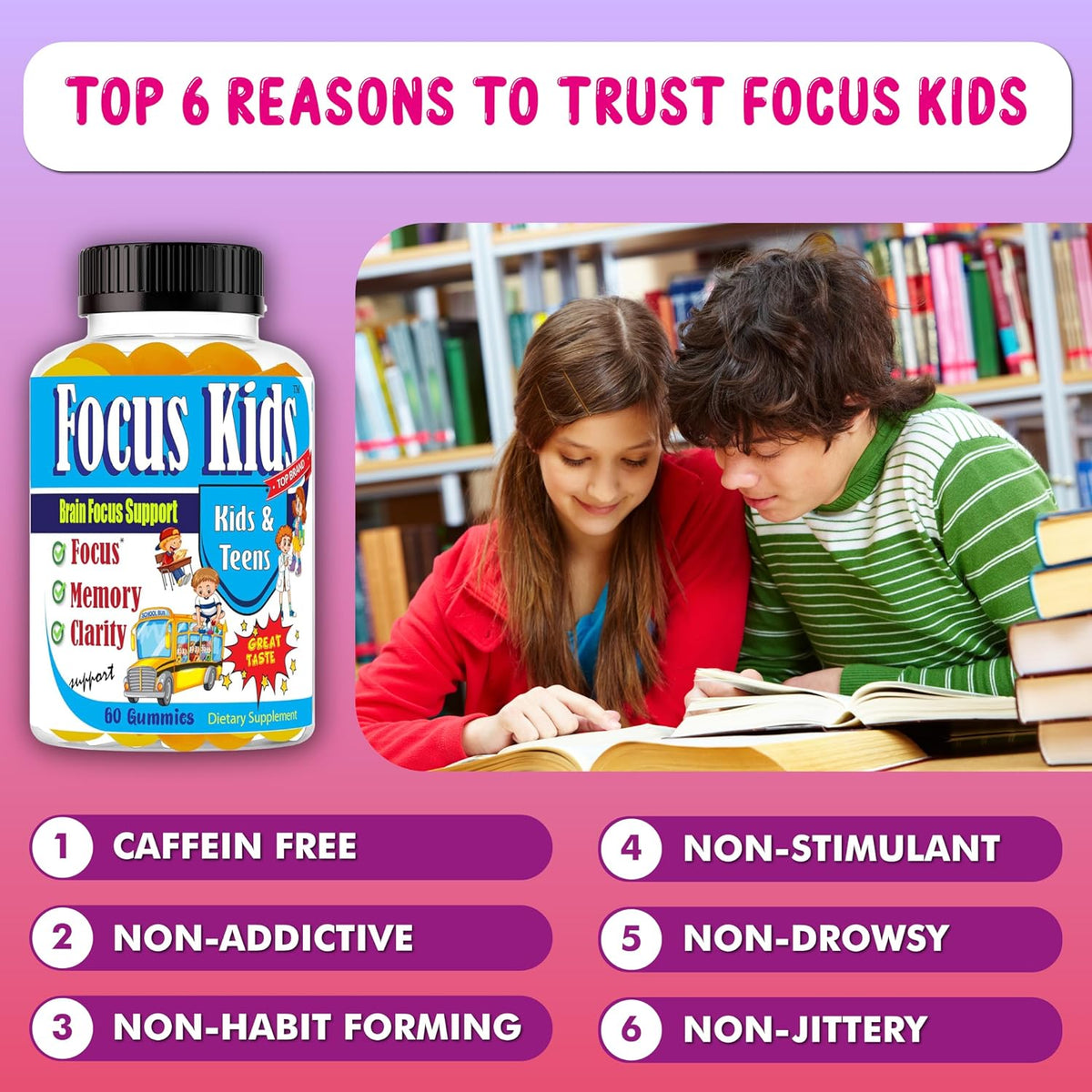 Focus Kids Gummies - Attention, Memory & Concentration Food Supplement with DHA & Omega-3-6-9 (60 Gummies) - görsel 5