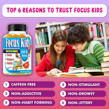 Focus Kids Gummies - Attention, Memory & Concentration Food Supplement with DHA & Omega-3-6-9 (60 Gummies)