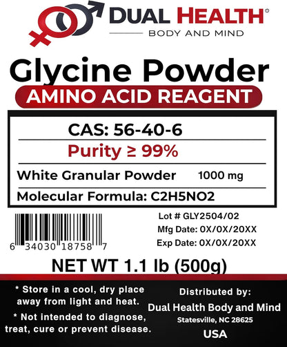 Glycine Powder (500g) Pure Free Form Glycine Bulk Supplement, Sleep Amino Acid, Non-GMO, Gluten-free