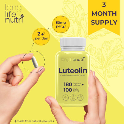 Luteolin Food Supplement 100mg – 180 Vegetarian Capsules, 3-Month Supply