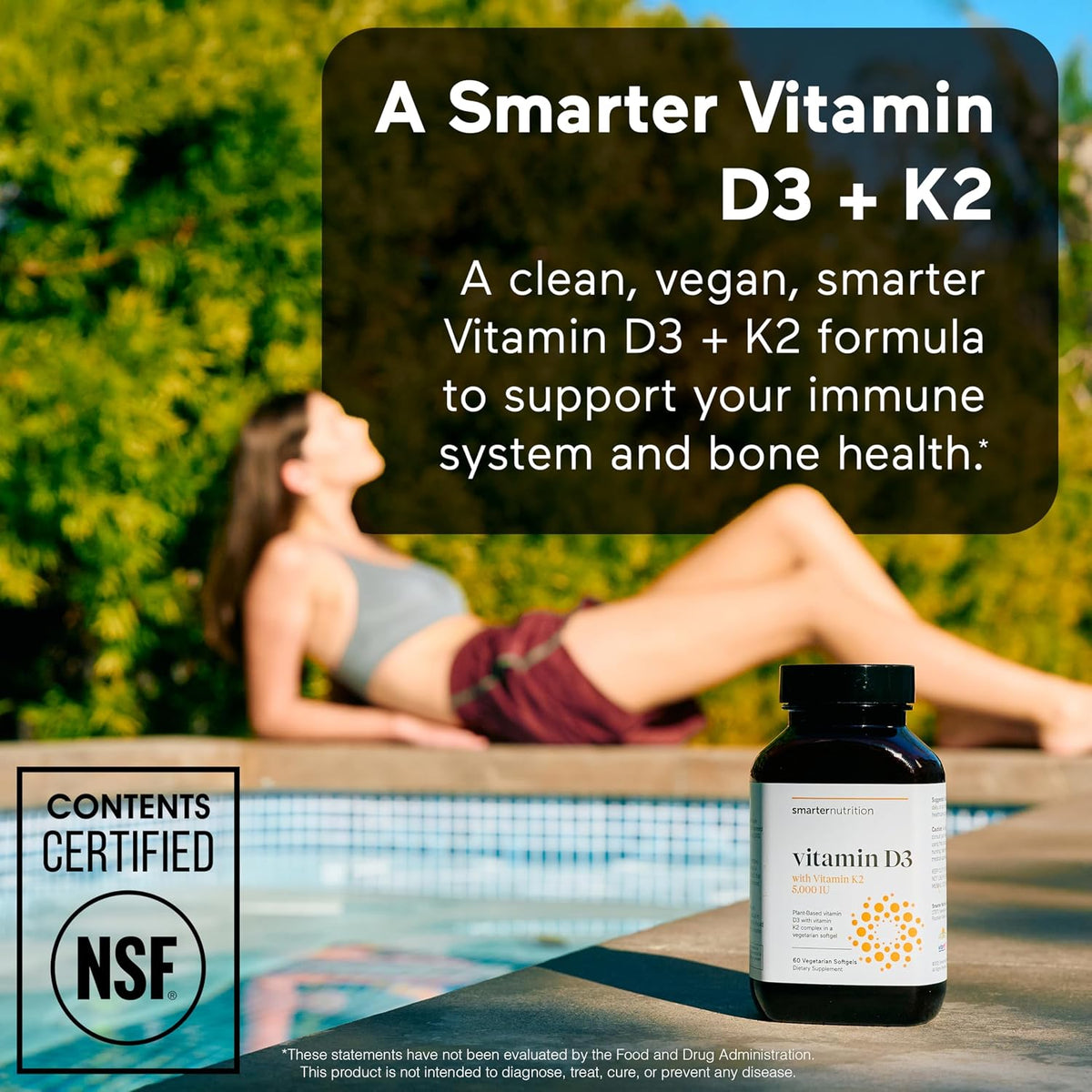 SMARTERNUTRITION Vegan Vitamin D3 5000 IU + Vitamin K2 1100 mcg – D3 K2 Supplement for Immune & Bone Health, 60 Softgels - görsel 2