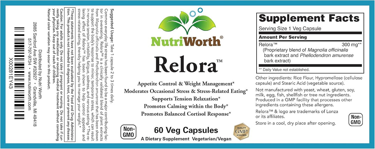 NutriWorth Relora - Stress & Weight Management Supplement, 300 mg Vegetable Capsules, 60 Capsules - görsel 6