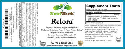 NutriWorth Relora - Stress & Weight Management Supplement, 300 mg Vegetable Capsules, 60 Capsules