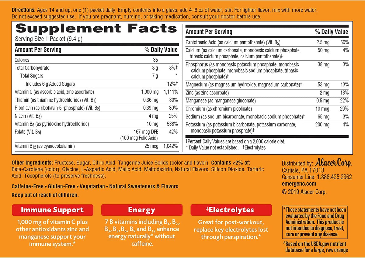 Emergen-C 1000mg Vitamin C Powder, Tangerine Flavour – 60 Packets - görsel 10