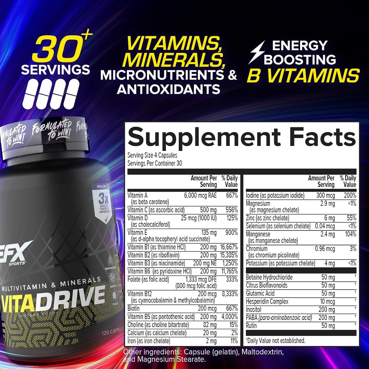 EFX Sports Vita Drive | Multivitamin for Athletes | 120 Capsules - görsel 3