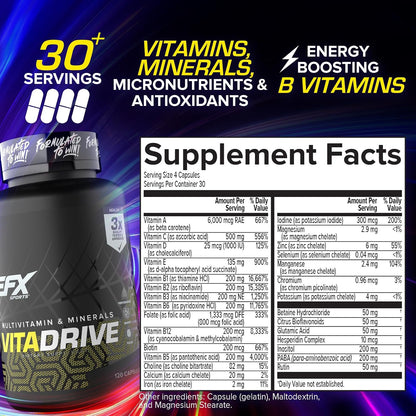 EFX Sports Vita Drive | Multivitamin for Athletes | 120 Capsules