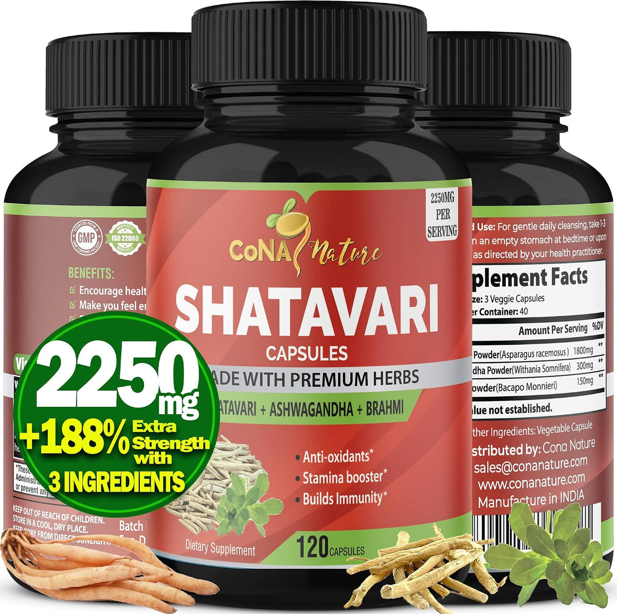 Organic Shatavari Powder Capsules 2250mg with Ashwagandha and Brahmi – Women's Health Support, 120 Vegan Capsules - görsel 1