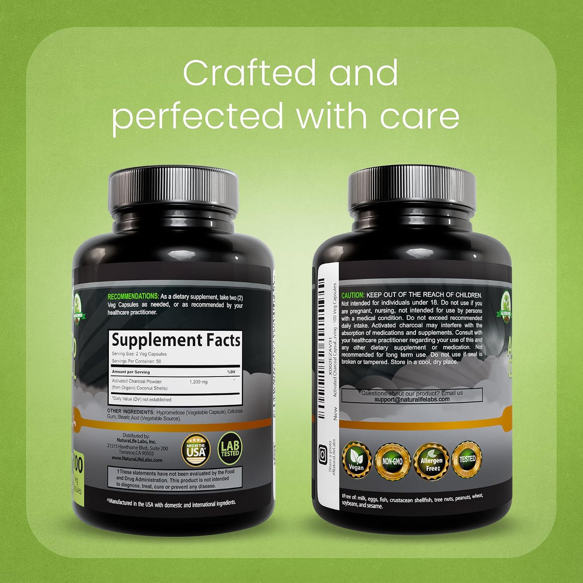 NaturaLife Labs Activated Charcoal 1200 mg - 100 Vegan Capsules (Coconut Shell) - görsel 7