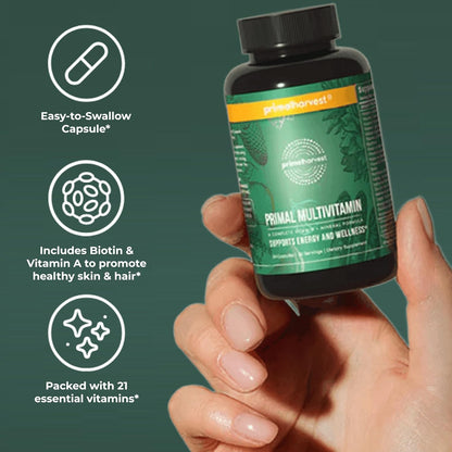 Primal Harvest Multivitamin - Daily Supplement with 21 Essential Vitamins and Minerals for Women and Men
