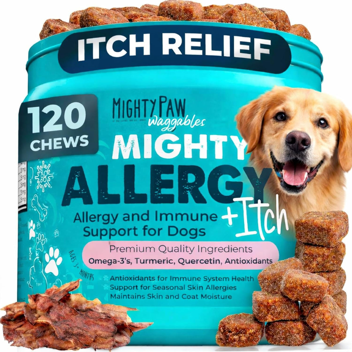 Mighty Paw Waggables Mighty Omega (Made in The USA, 120 Count) | Omega 3 Fish Oil Chew for Dogs. Salmon Flavour Skin and Coat Supplement. Soft Chew Fish Oil for Dogs - DHA & EPA, Bacon Flavour - görsel 8
