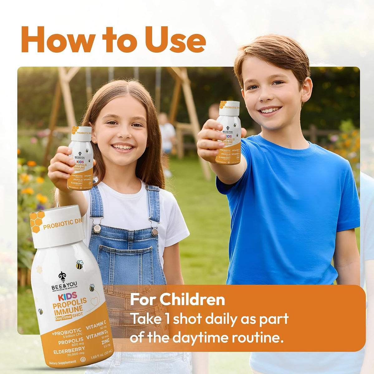 Bee & You Kids Propolis Immune Day Time Shot - Probiotic, Vitamin C, Vitamin D3, Zinc - Immune & Gut Health - 50 ml (12 Pack) - görsel 6
