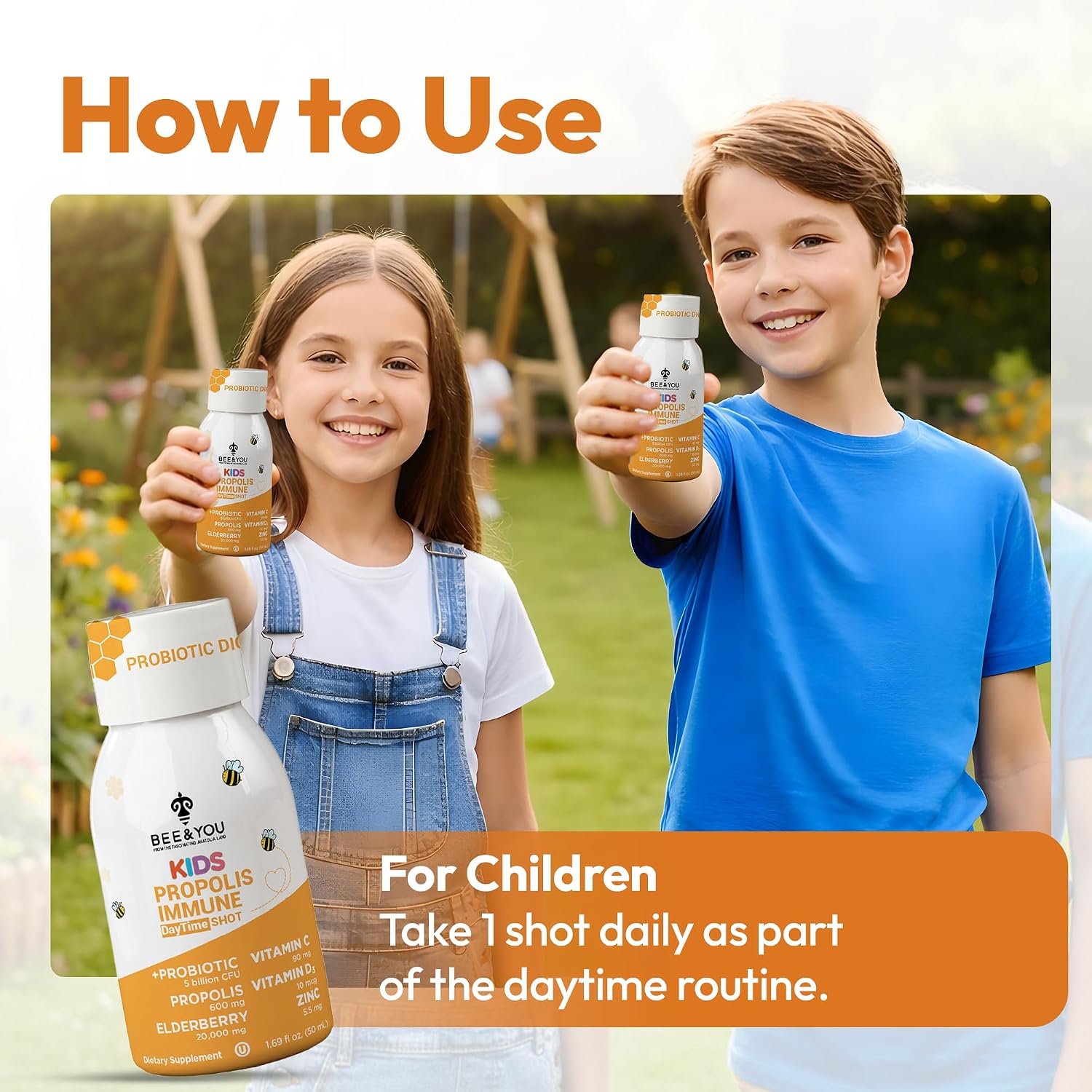 Bee & You Kids Propolis Immune Day Time Shot - Probiotic, Vitamin C, Vitamin D3, Zinc - Immune & Gut Health - 50 ml (12 Pack) - görsel 6