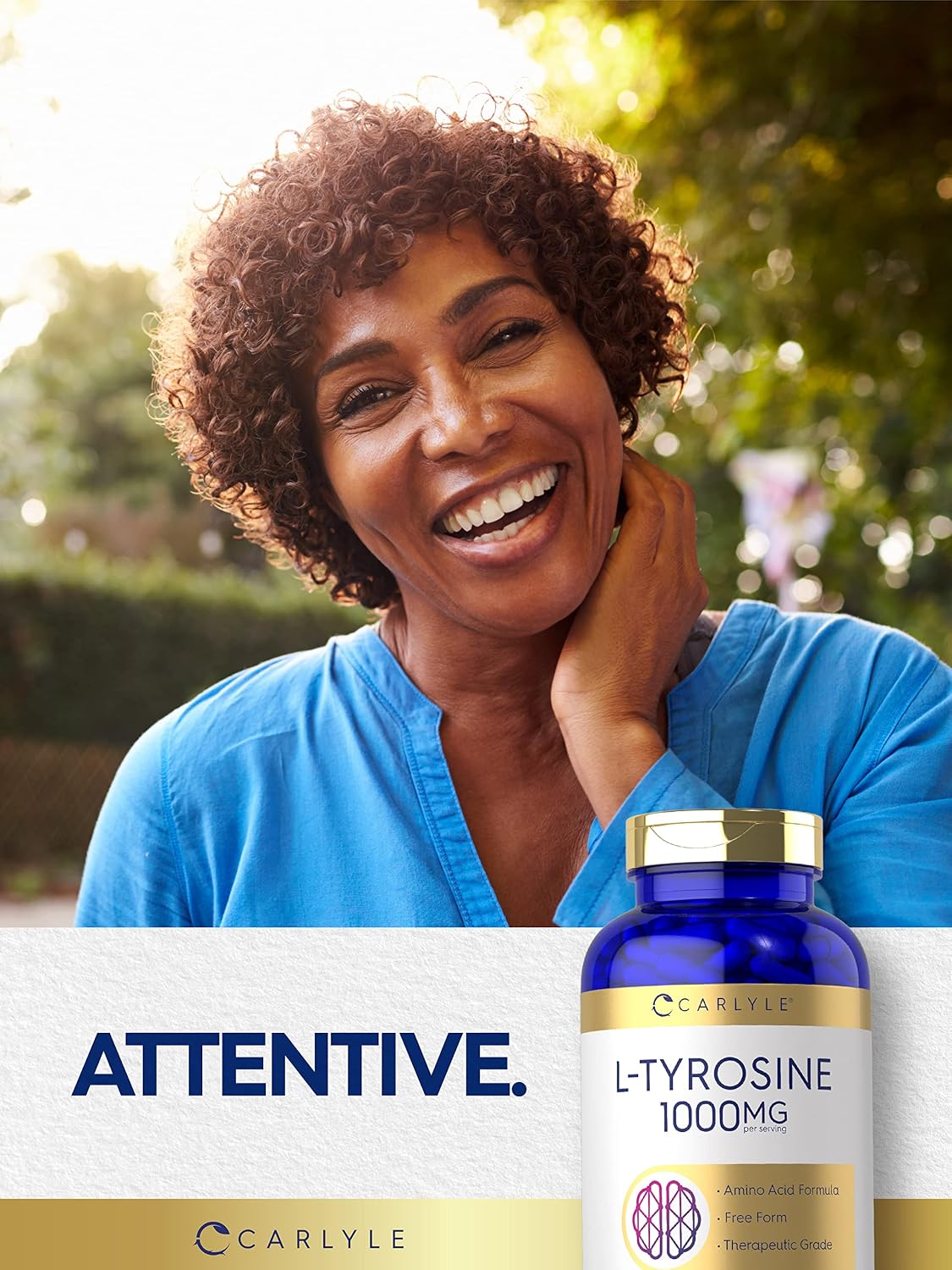 Carlyle L-Tyrosine Capsules 1000mg, 300 Count, High Strength, Non-GMO & Gluten-free - görsel 6