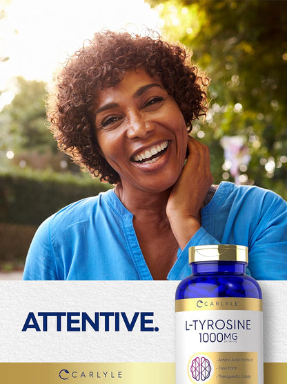 Carlyle L-Tyrosine Capsules 1000mg, 300 Count, High Strength, Non-GMO & Gluten-free