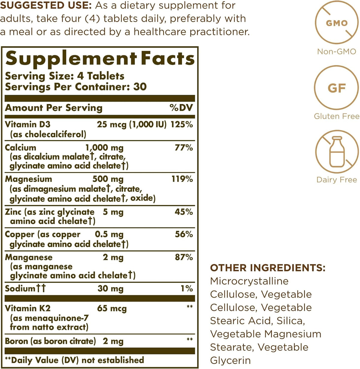 Solgar Advanced Calcium Complex - 120 Tablets (Pack of 3) with Zinc, Boron, Vitamins D3 & K2 - Non-GMO, Gluten-Free, Dairy-Free - görsel 2