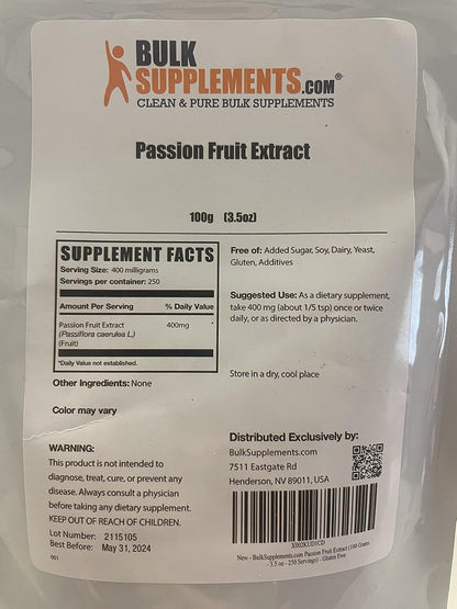 BulkSupplements.com Passion Fruit Extract Powder – Gluten-Free & No Added Sugar, 400mg per Serving, 100g