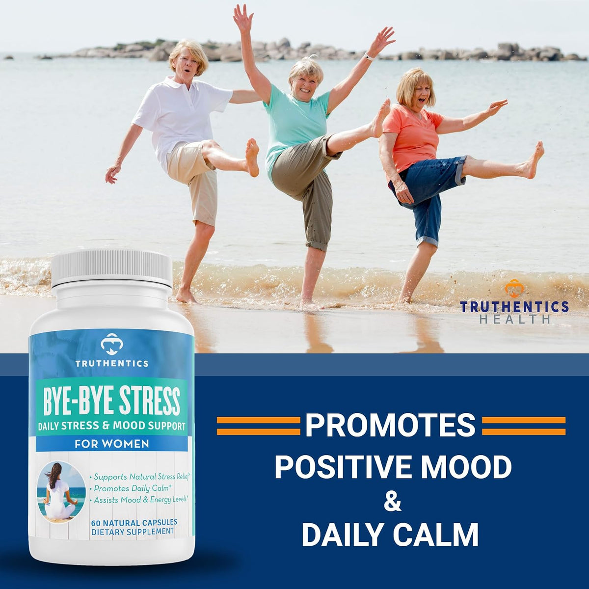 TRUTHENTICS Bye-Bye Stress - Stress & Mood Support Supplement for Women with Ashwagandha, GABA, Lemon Balm, L-Theanine & Vitamin B Complex - Vegan - 60 Capsules - görsel 5