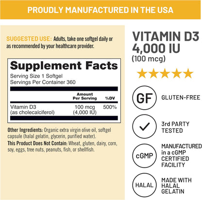 NatureWise Vitamin D3 4000 IU (100 µg) – 360 Mini Softgels, One-Year Supply