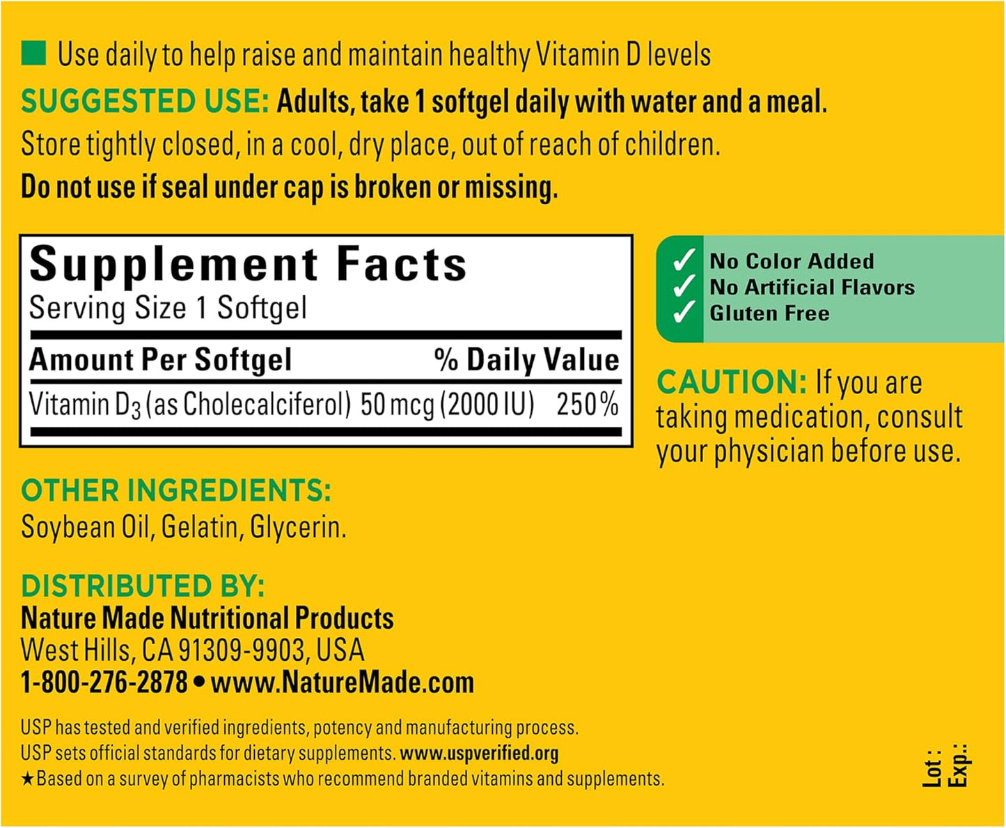 Nature Made Vitamin D3 2000 IU (50 mcg), 250 Softgels - görsel 6