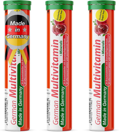 T&D German Multivitamin + Mineralien Drink Effervescent Tablets - 60 Servings, Pomegranate Flavour
