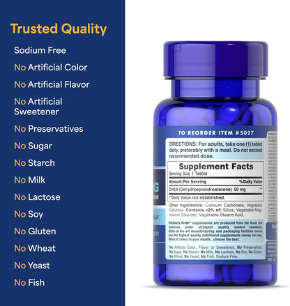 Puritan's Pride Youth Guard DHEA for Women and Men 50mg, Dietary Supplement for Healthy Ageing, 200 Tablets (2 Pack)