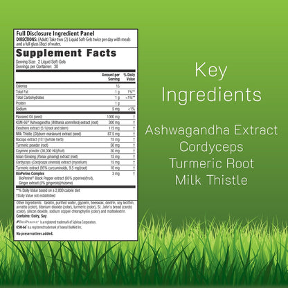 Irwin Naturals Extra Strength Ashwagandha Mind & Body Support with KSM-66 and Adaptogens, 60 Liquid Soft-Gels