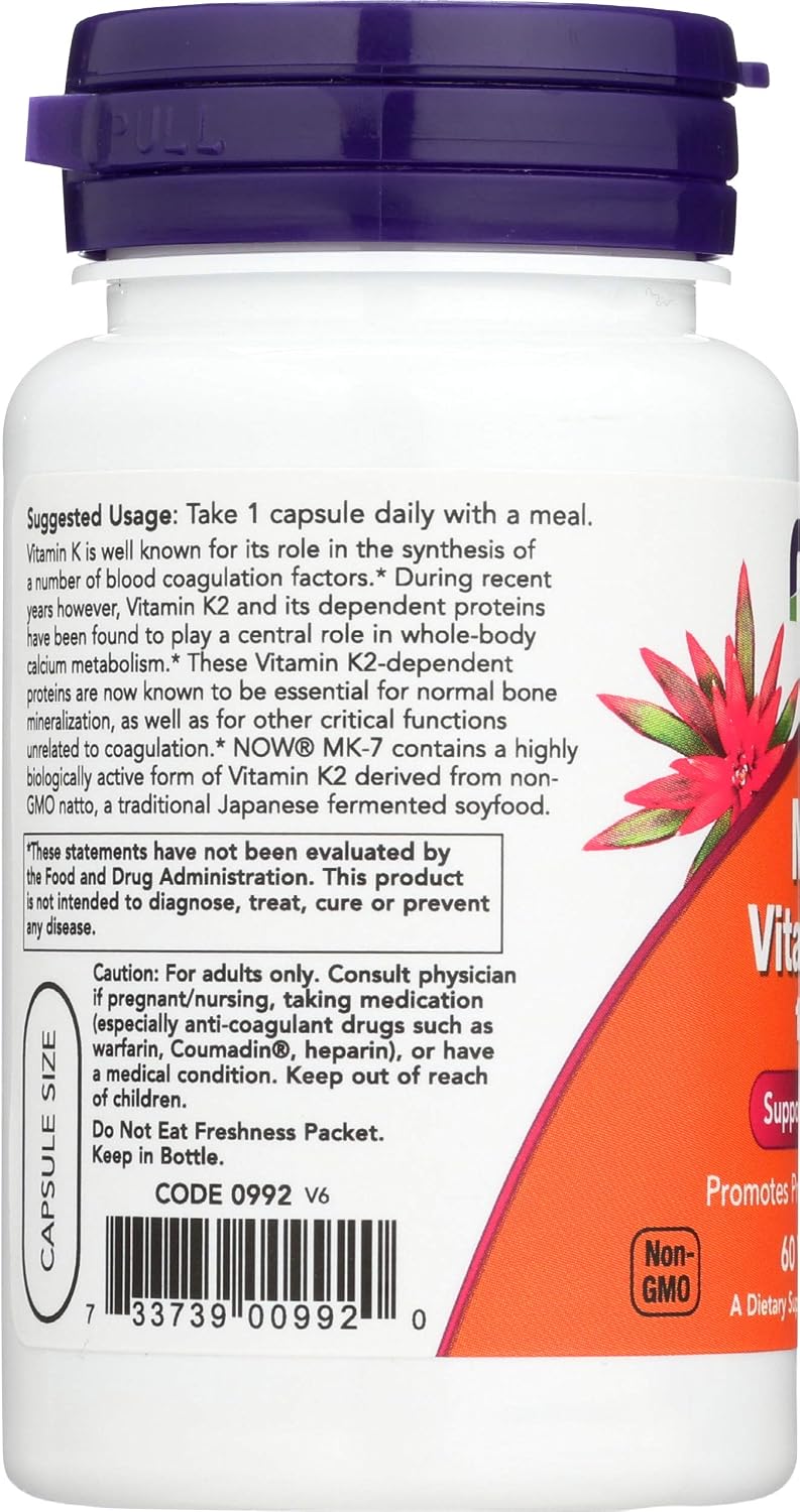 NOW Foods MK-7 Vitamin K-2 100 mcg, 60 Vegan Capsules - görsel 4
