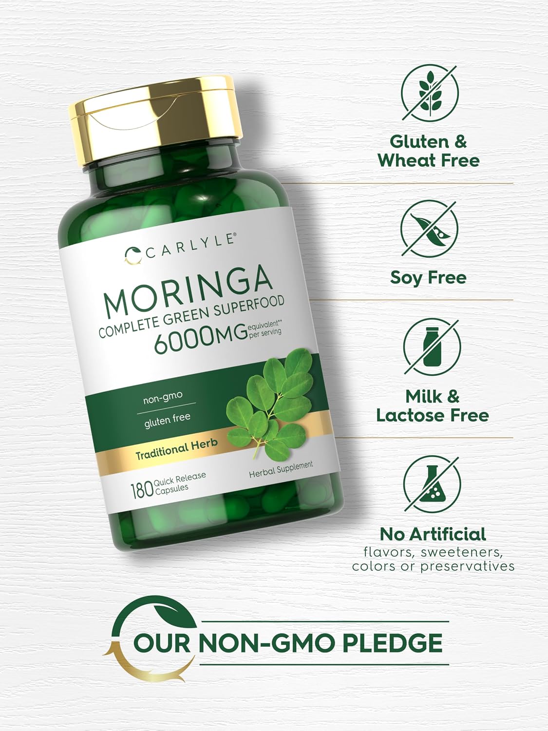 Carlyle Moringa Oleifera Supplement – 180 Capsules, Green Superfood for Women and Men - görsel 5