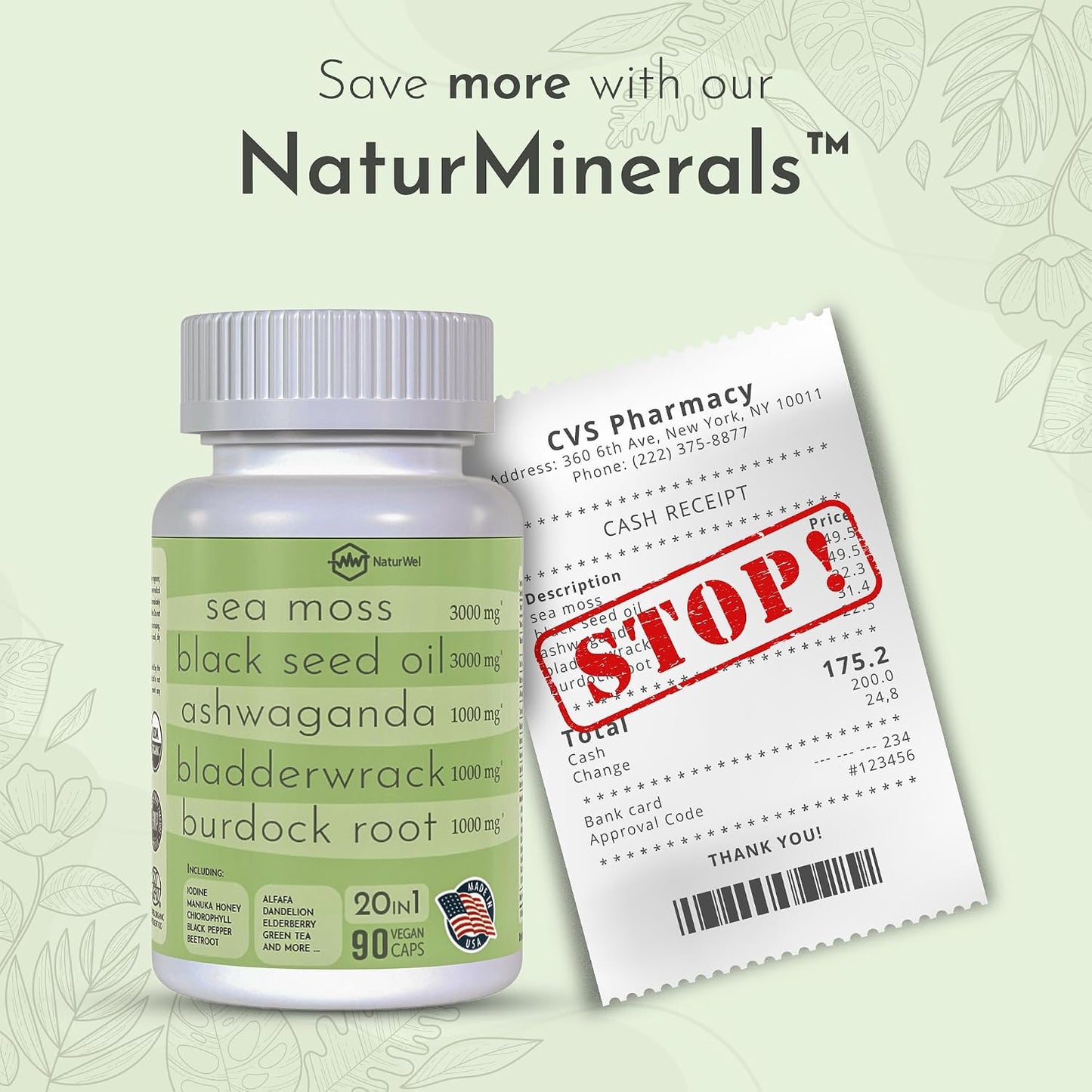 Black Seed Oil 3000mg Sea Moss 3000mg Ashwagandha 1000mg Turmeric 1000mg Burdock 1000mg Bladderwrack 1000mg with Elderberry, Manuka, Chlorophyll, Dandelion & Yellow Dock - 90 Vegan Capsules - görsel 4