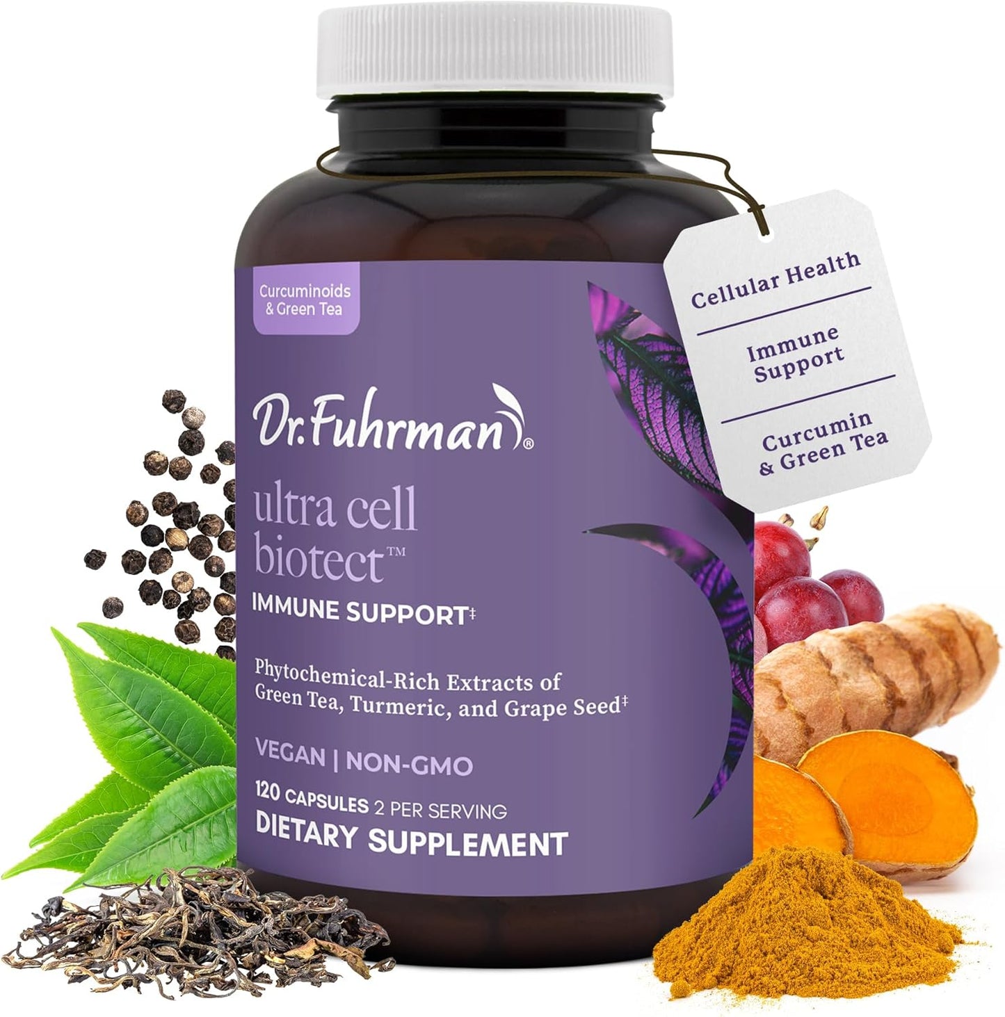 Ultra Cell Biotect - Powerful Antioxidant Support with Organic Turmeric, Black Turmeric, Green Tea, Black Pepper, and European Grape Seed for Optimal Health - 120 Capsules, Doctor Recommended - görsel 1