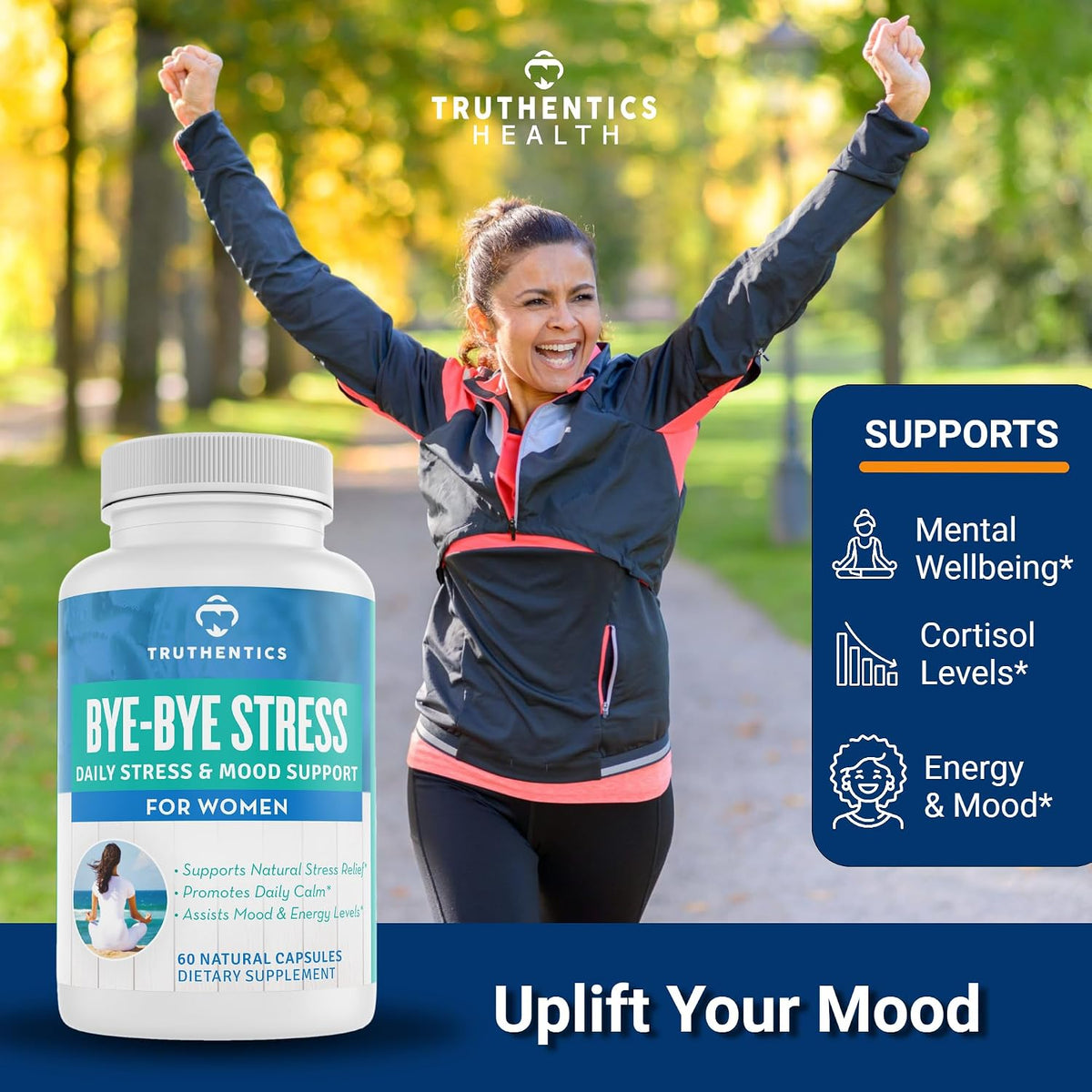 TRUTHENTICS Bye-Bye Stress - Stress & Mood Support Supplement for Women with Ashwagandha, GABA, Lemon Balm, L-Theanine & Vitamin B Complex - Vegan - 60 Capsules - görsel 3