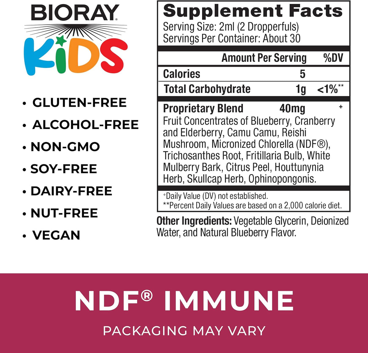 BIORAY Kids NDF Immune, Blueberry – 2 fl oz – Immune Support & Natural Detox – Non-GMO, Vegan, Gluten-free – 30 Servings - görsel 2