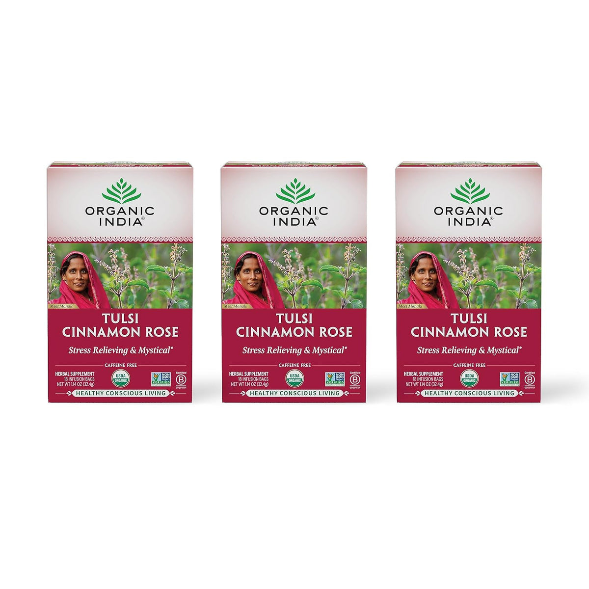 ORGANIC INDIA Tulsi Original Herbal Tea - Holy Basil & African Basil, For Relaxation, Traditional Immune Support, Organic, Non-GMO, Caffeine-Free - 18 Infusion Bags, 3 Pack - görsel 9