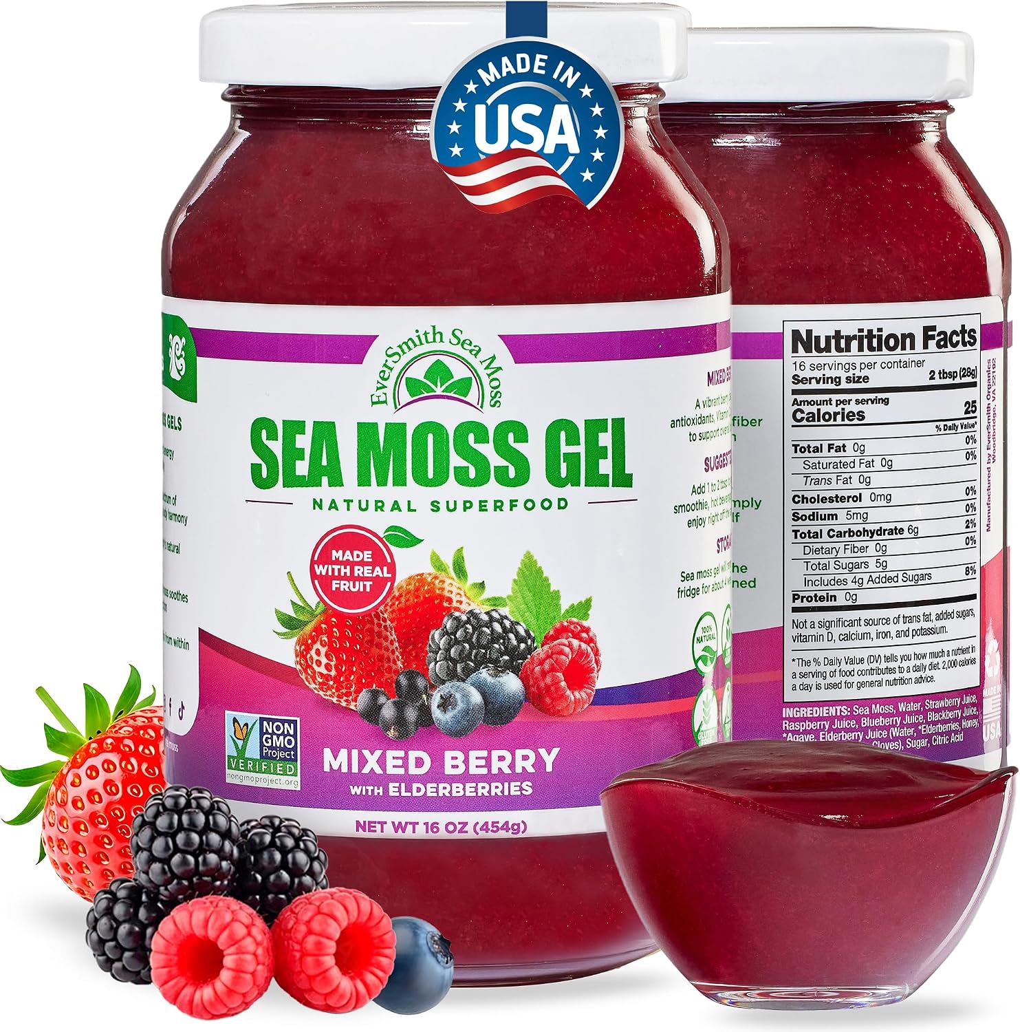 Wildcrafted Irish Sea Moss Gel, Mixed Berry - 1 Jar - görsel 1