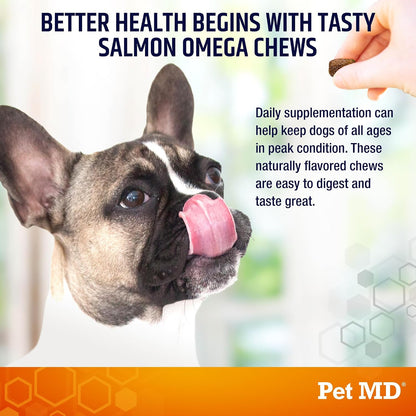 Pet MD Salmon Omega Bites for Dogs - Skin and Coat Supplement with Omega-3 and 6 and DHA and EPA - 60 Count