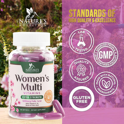 Multivitamin for Women - Complete Daily Women's Multivitamin with Calcium, Folic Acid, Vitamin A, C, D, E, and B Vitamins, Zinc and Iron - Vitamins for Bone, Energy & Immune Support - 60 Softgels