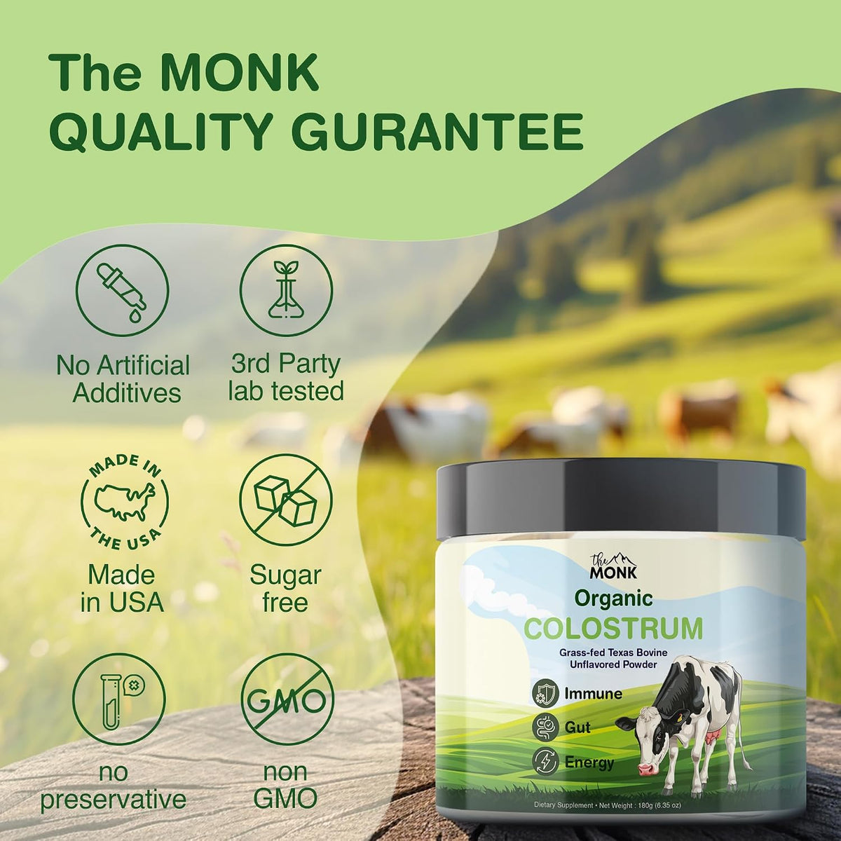 Colostrum Supplement – Grass-Fed Texas Bovine Whole Colostrum Powder for Immune, Gut & Wellness – Unflavoured – 100% Pure – 180g – 90 Servings – Made in the USA - görsel 7